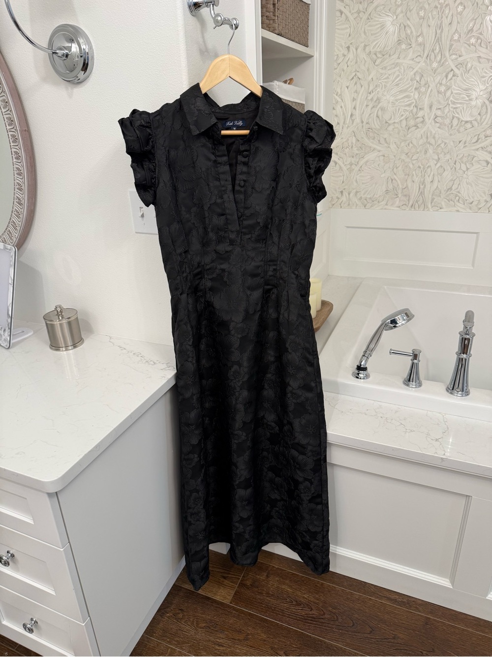 Trish Scully Valetta Black Floral Jacquard Midi Dress